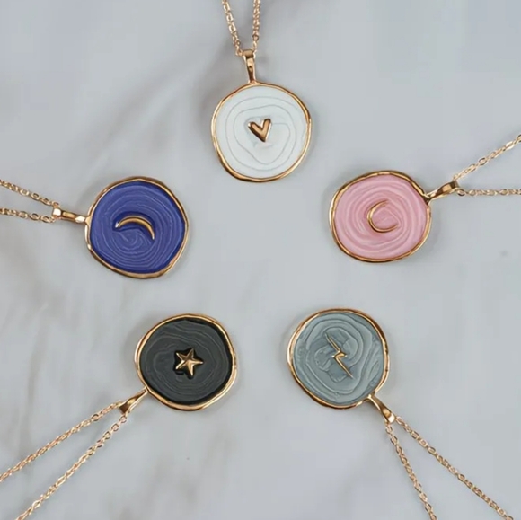 Gold and Pink Moon Pendant Necklace - Picture 2 of 2